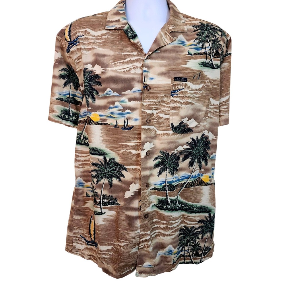Vtg Chaps Ralph Lauren Men's Large Hawaiian Tropical Button Down Shirt Vacation